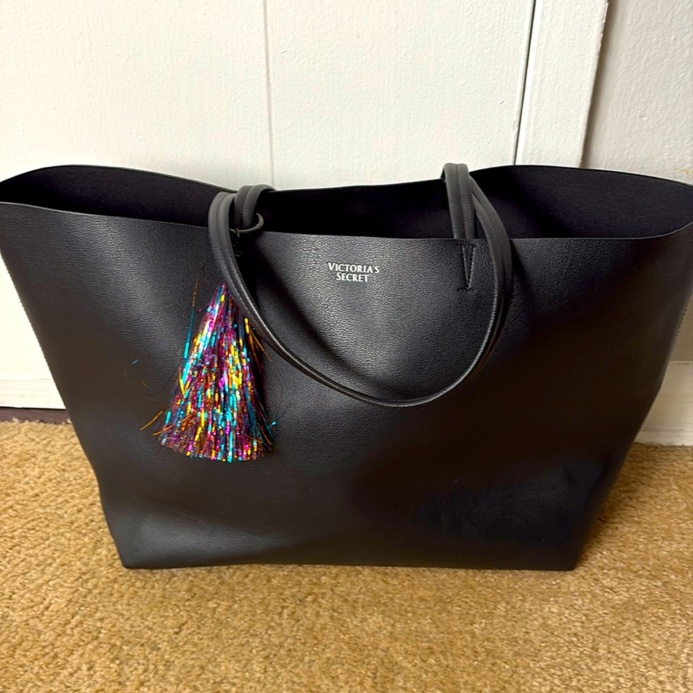 Victoria’s Secret Large Black Bag Tote with Metallic Tassel -Gently Used